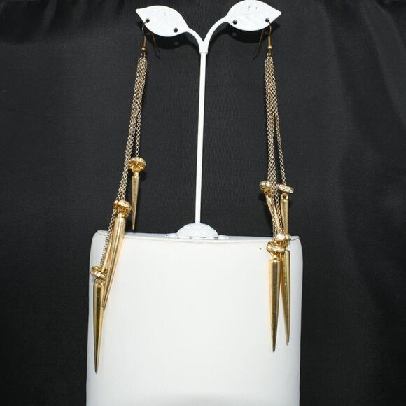 Vintage Very Long Chain Rhinestone Tassel Earrings, 7 Inches Length - Picture 7 of 8